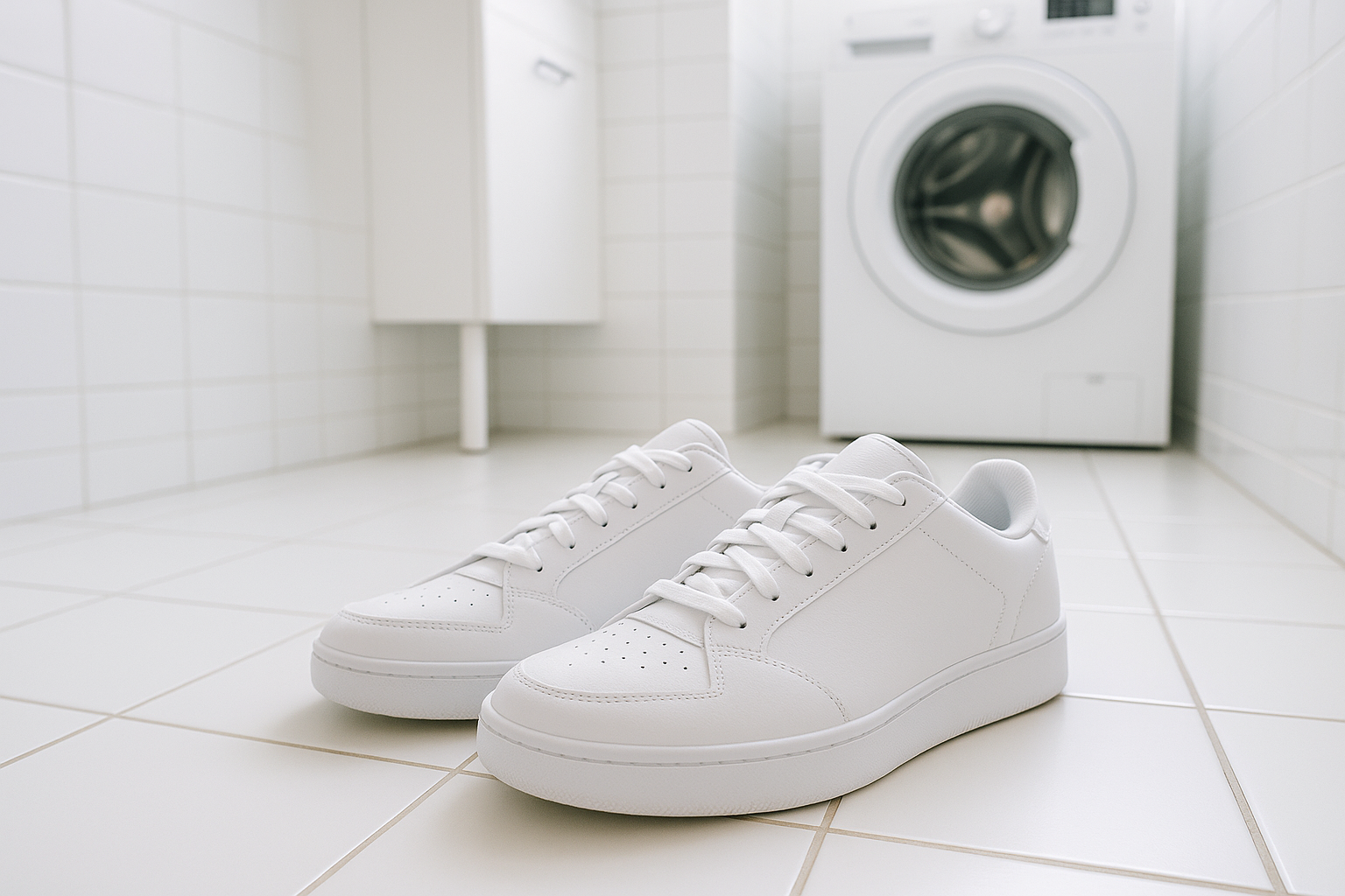 Clean shoes with bath background and washing machine